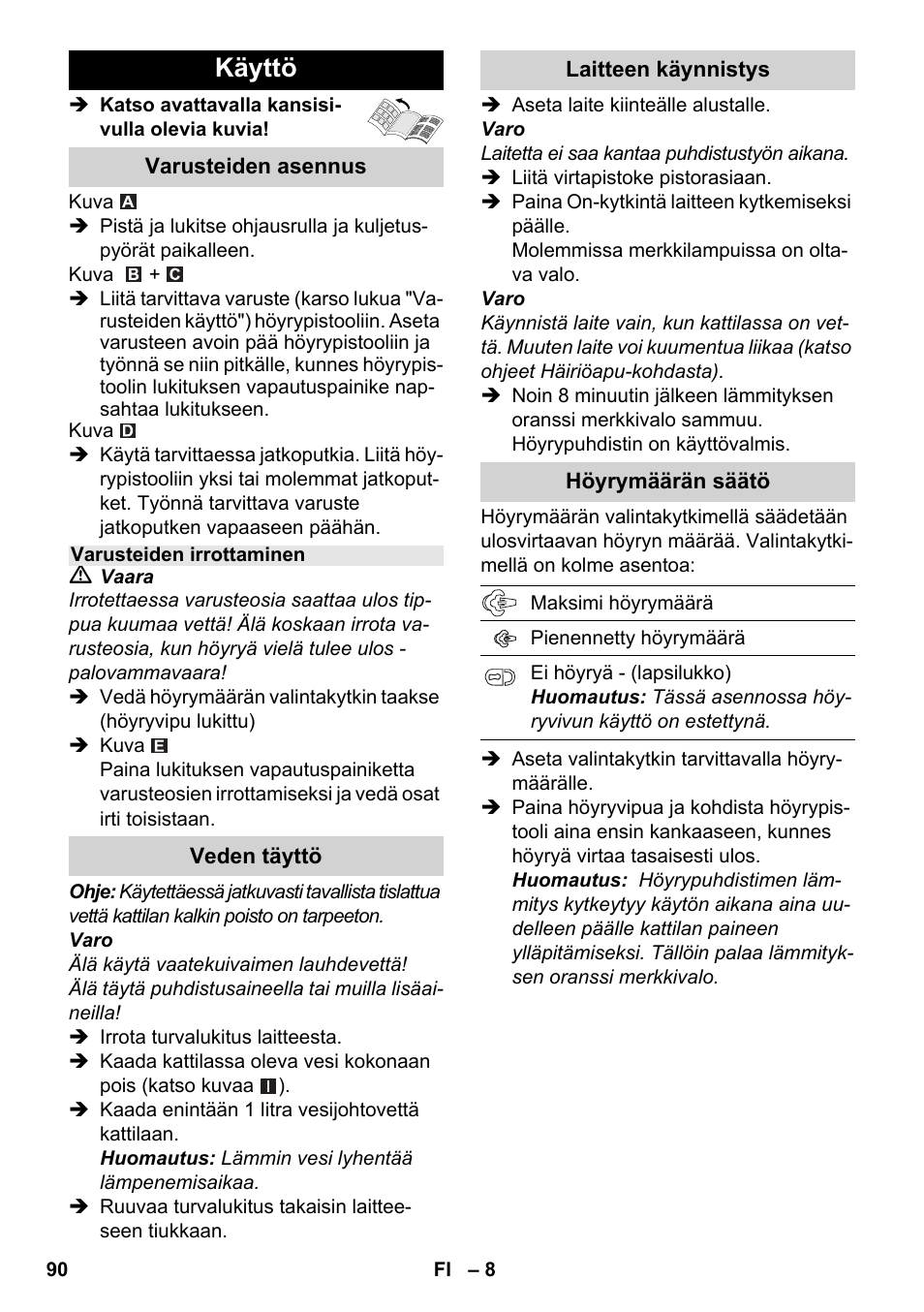 Käyttö | Karcher SC 3-000 User Manual | Page 90 / 238
