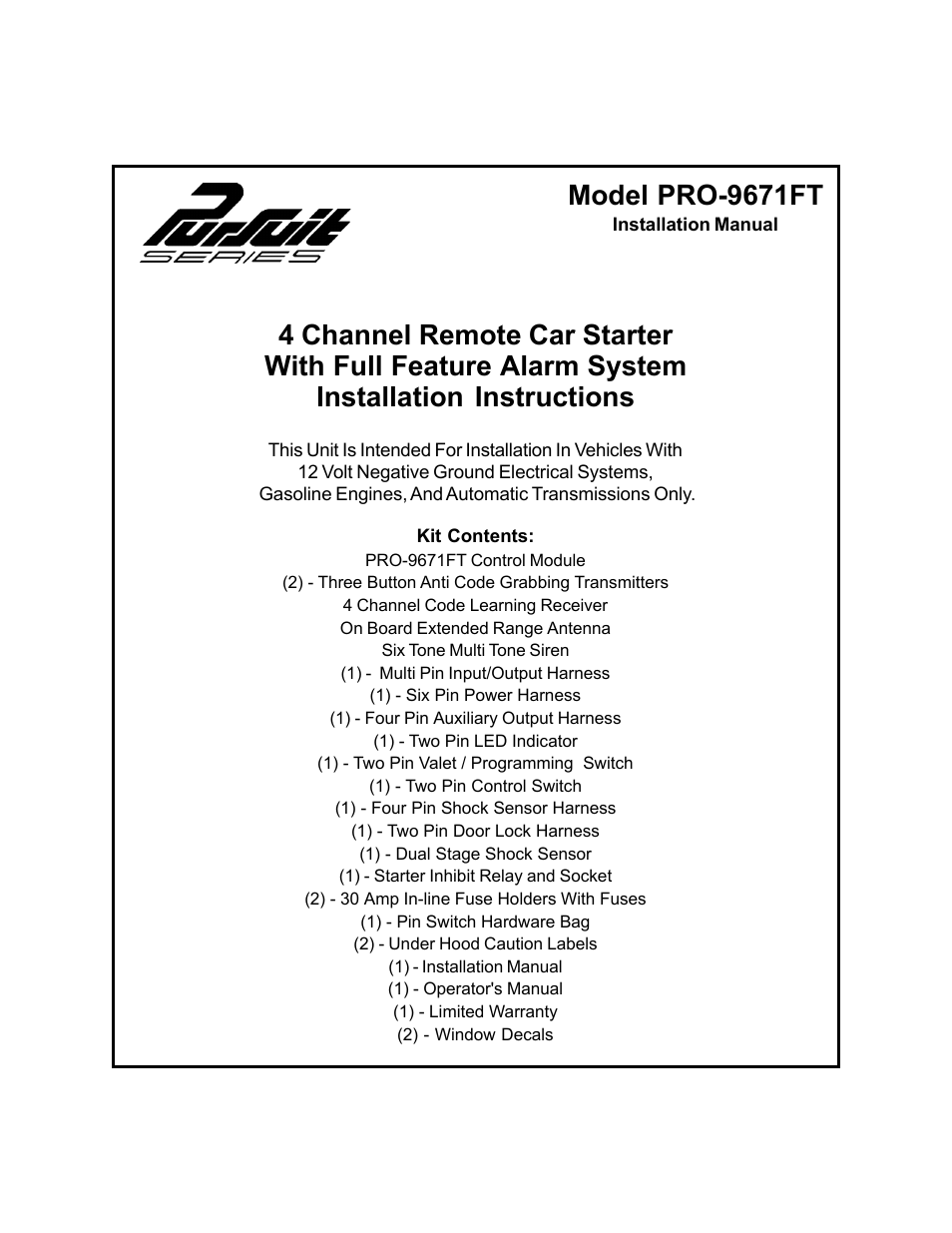 Audiovox PRO-9671FT User Manual | 22 pages