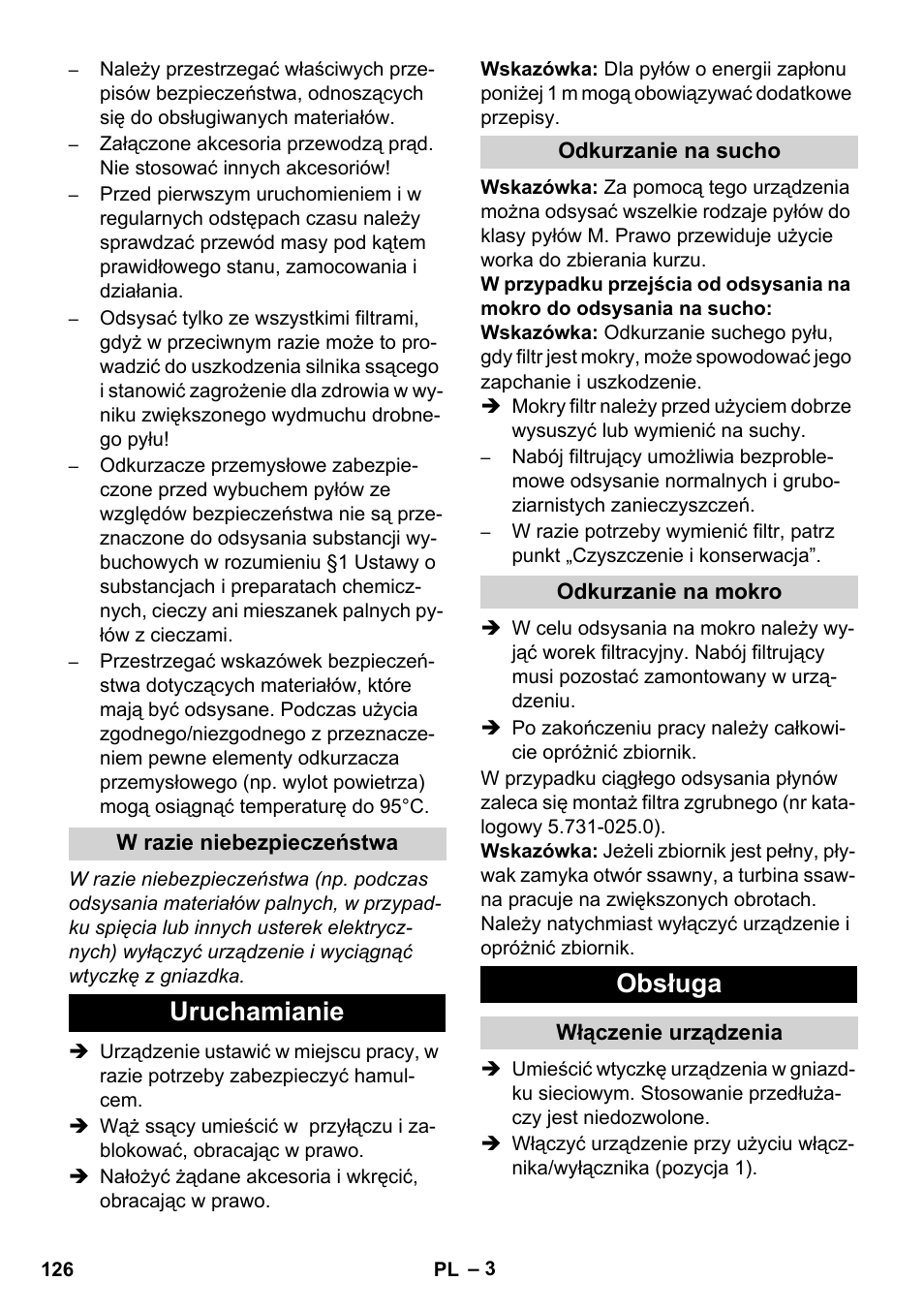 Uruchamianie, Obsługa | Karcher NT 80-1 B1 M EU User Manual | Page 126 / 200