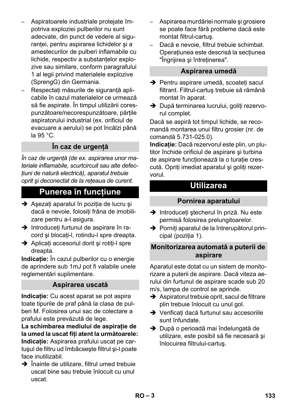 Punerea în funcţiune, Utilizarea | Karcher NT 80-1 B1 M EU User Manual | Page 133 / 200