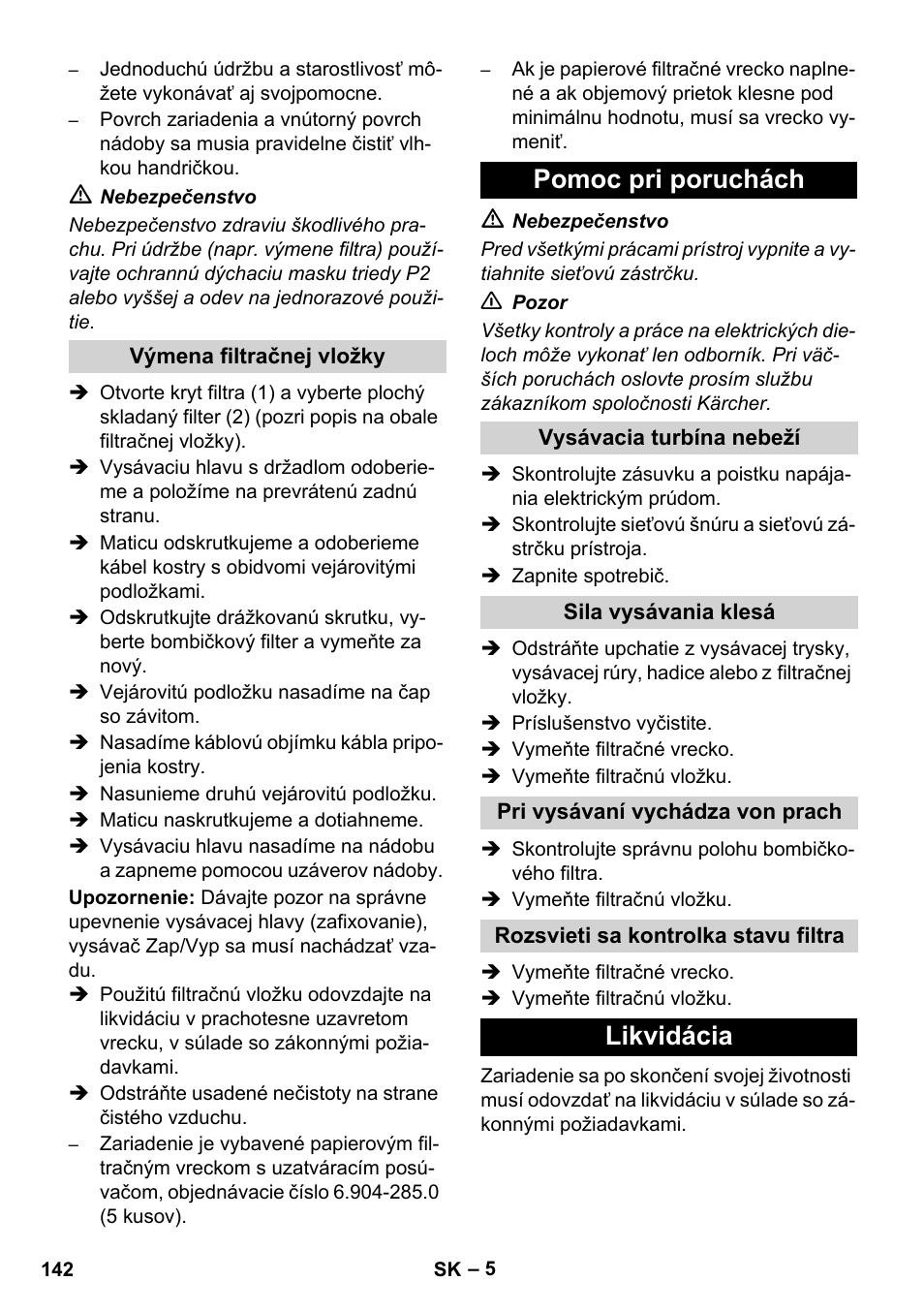 Pomoc pri poruchách, Likvidácia | Karcher NT 80-1 B1 M EU User Manual | Page 142 / 200