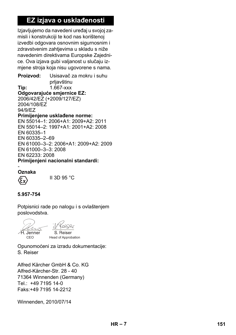 Ez izjava o usklađenosti | Karcher NT 80-1 B1 M EU User Manual | Page 151 / 200