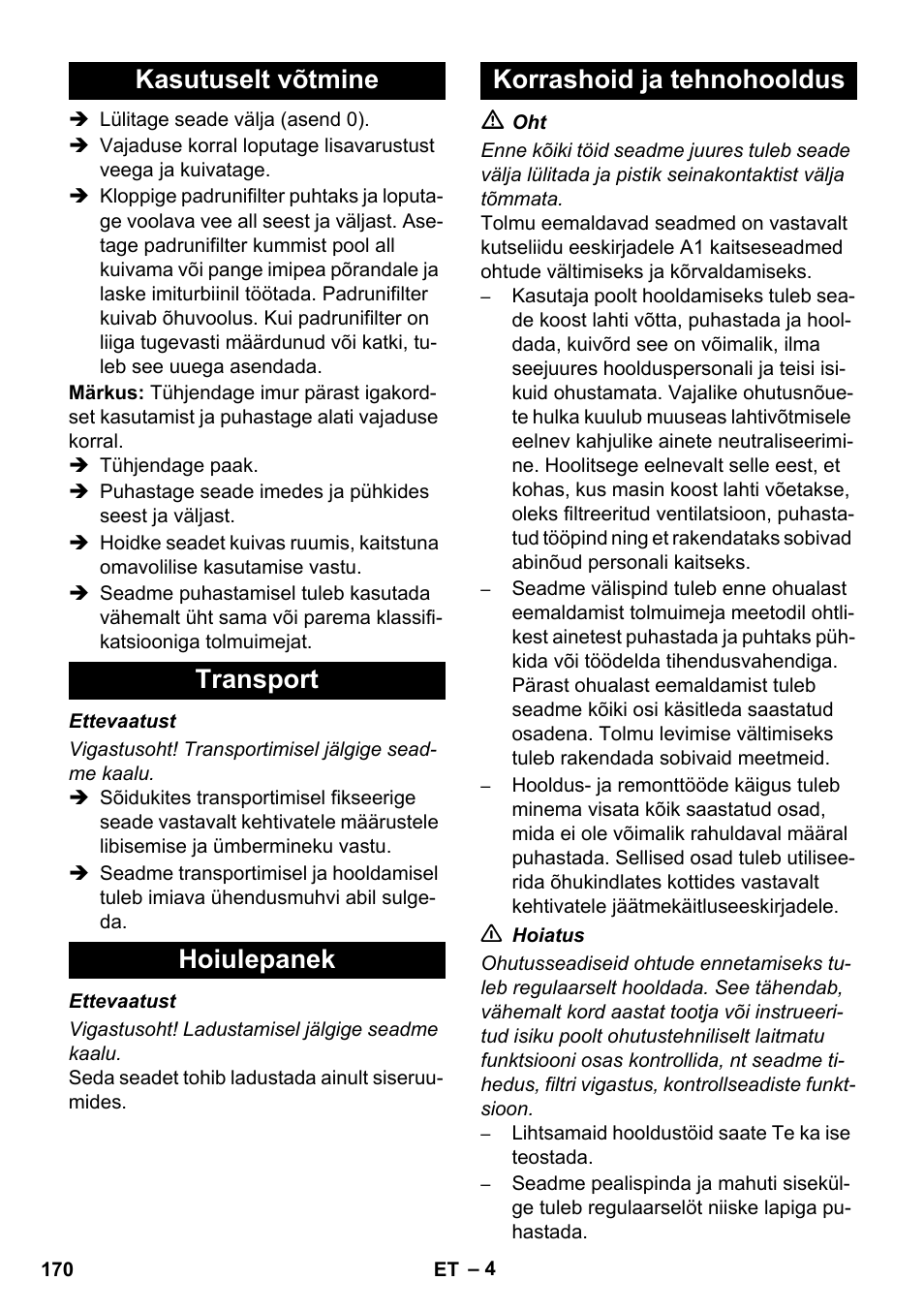 Karcher NT 80-1 B1 M EU User Manual | Page 170 / 200