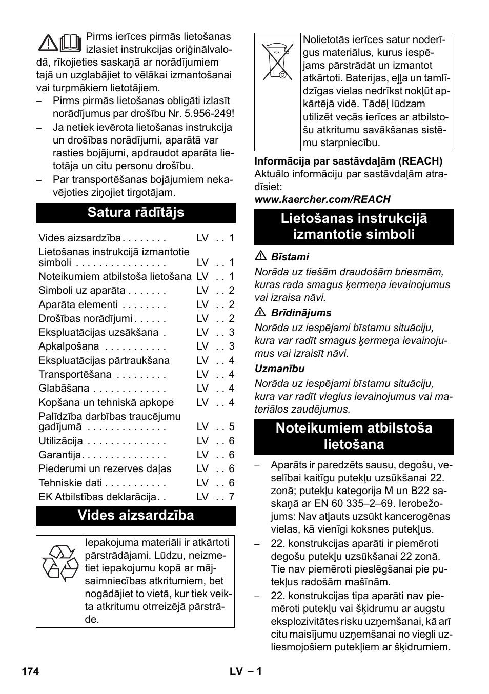 Latviešu, Satura rādītājs, Vides aizsardzība | Karcher NT 80-1 B1 M EU User Manual | Page 174 / 200