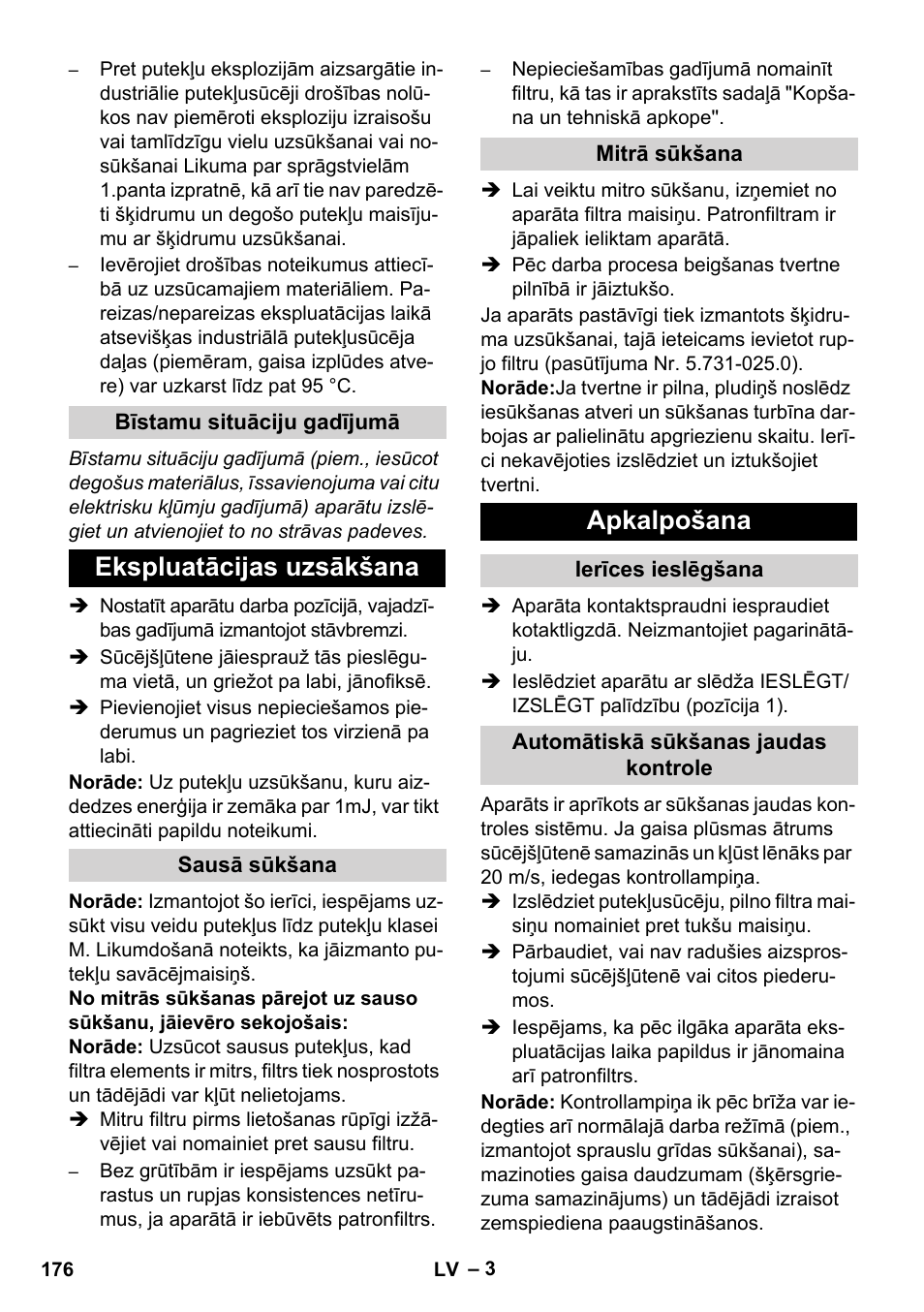 Ekspluatācijas uzsākšana, Apkalpošana | Karcher NT 80-1 B1 M EU User Manual | Page 176 / 200