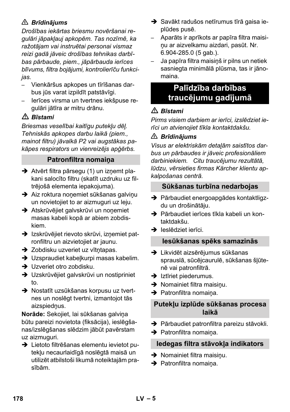 Palīdzība darbības traucējumu gadījumā | Karcher NT 80-1 B1 M EU User Manual | Page 178 / 200