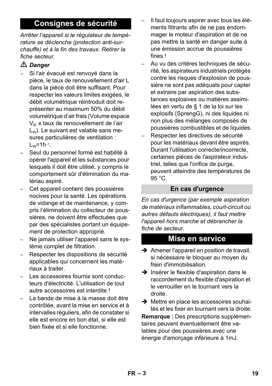 Consignes de sécurité, Mise en service | Karcher NT 80-1 B1 M EU User Manual | Page 19 / 200