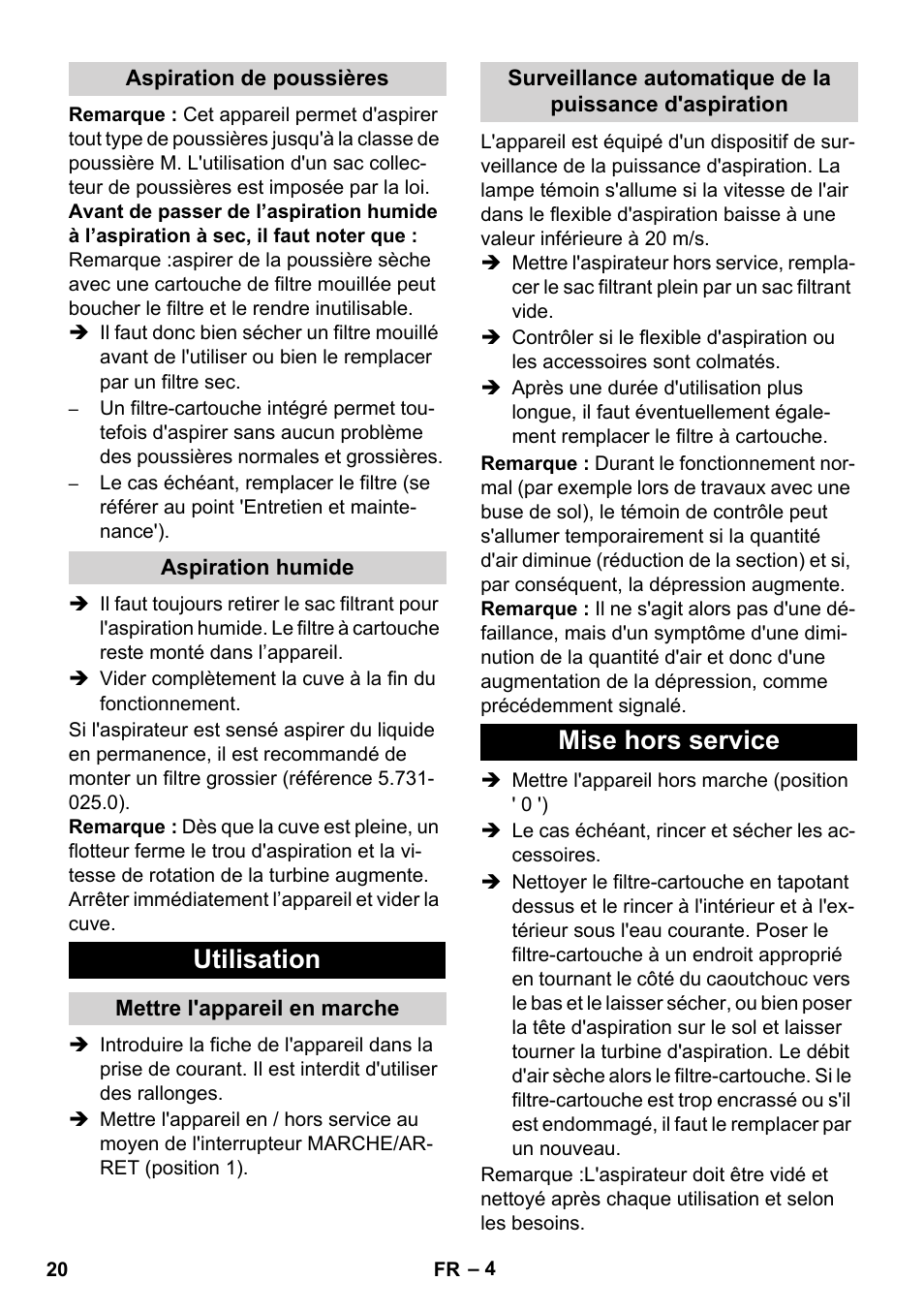 Utilisation, Mise hors service | Karcher NT 80-1 B1 M EU User Manual | Page 20 / 200