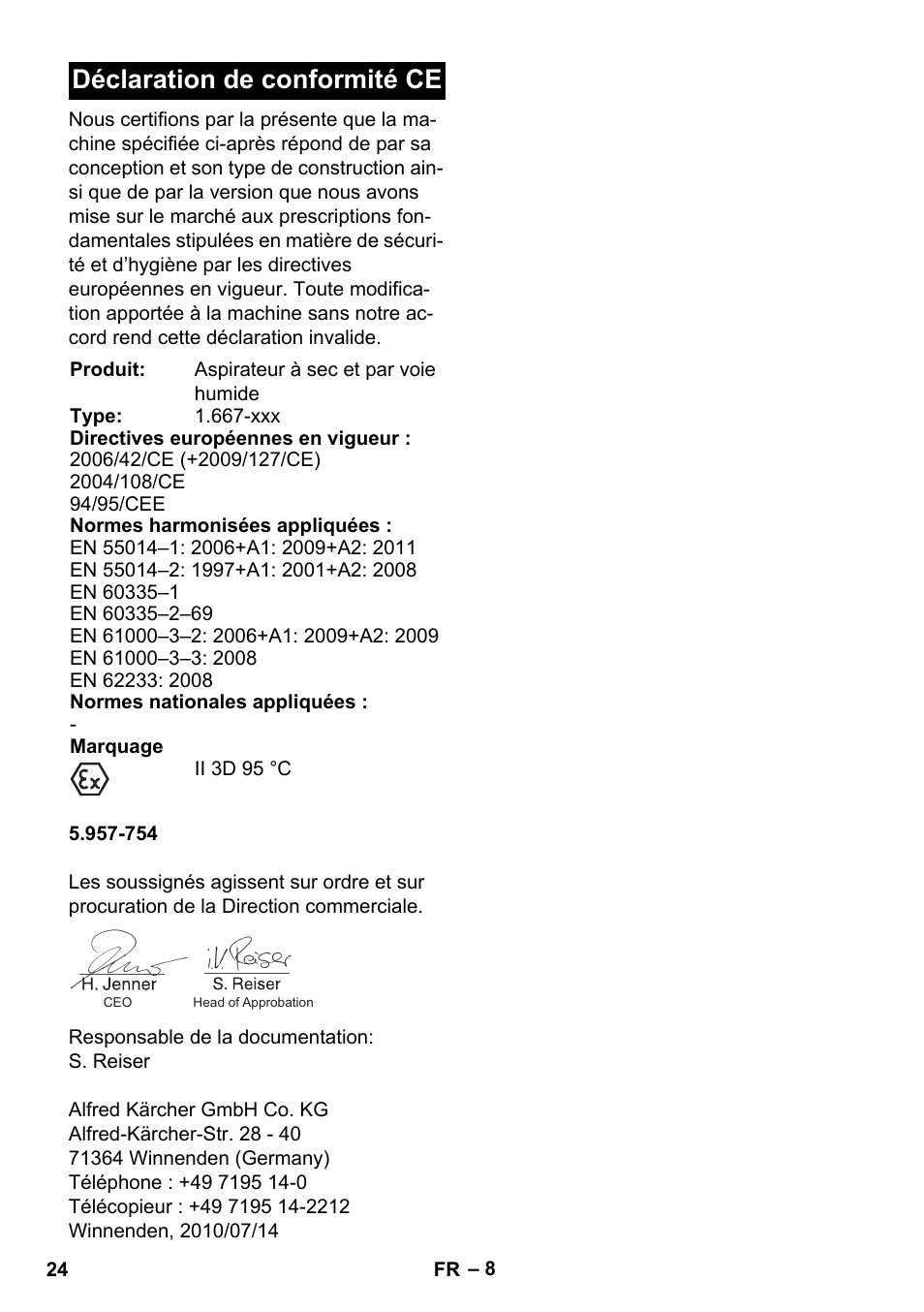 Déclaration de conformité ce | Karcher NT 80-1 B1 M EU User Manual | Page 24 / 200