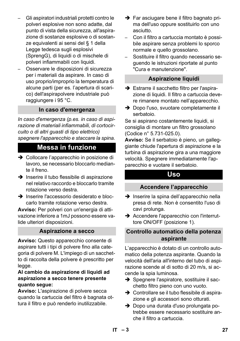 Messa in funzione | Karcher NT 80-1 B1 M EU User Manual | Page 27 / 200