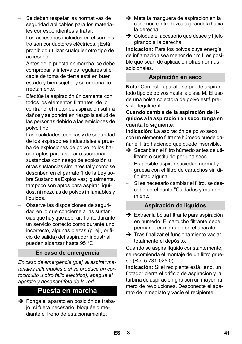 Puesta en marcha | Karcher NT 80-1 B1 M EU User Manual | Page 41 / 200