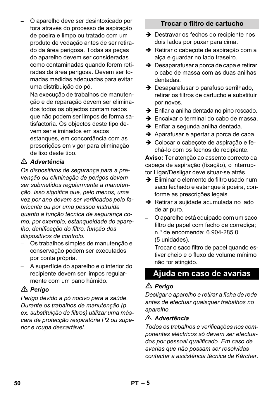 Ajuda em caso de avarias | Karcher NT 80-1 B1 M EU User Manual | Page 50 / 200