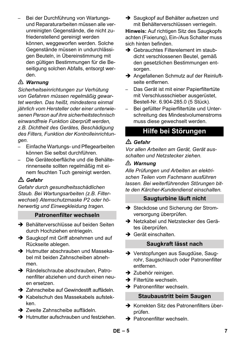 Hilfe bei störungen | Karcher NT 80-1 B1 M EU User Manual | Page 7 / 200