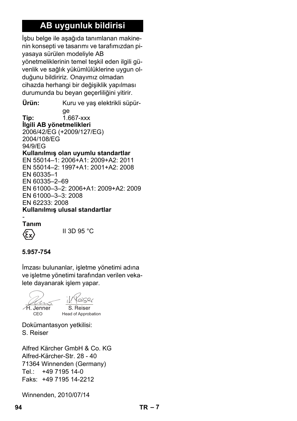 Ab uygunluk bildirisi | Karcher NT 80-1 B1 M EU User Manual | Page 94 / 200