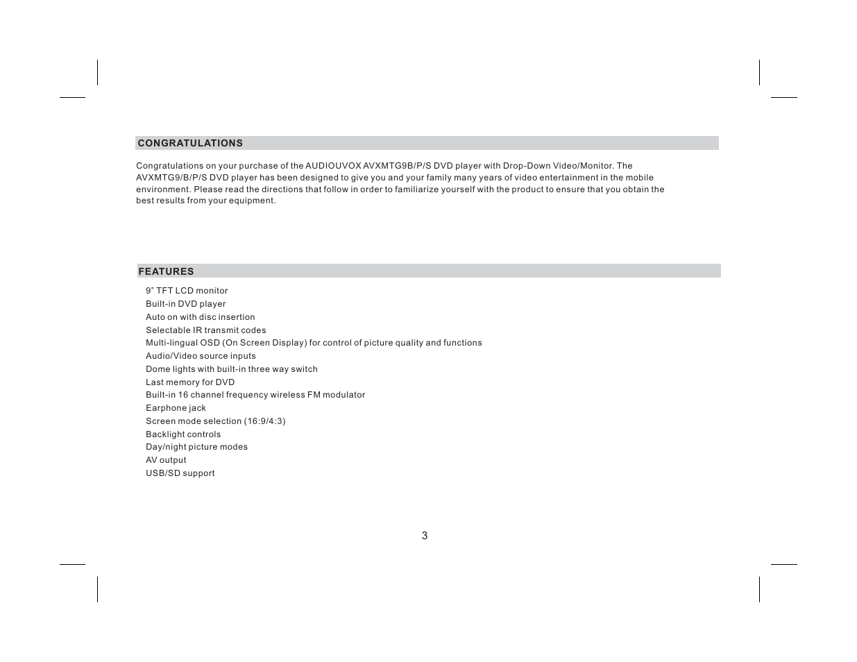 Audiovox AVXMTG9B/P/S User Manual | Page 5 / 28