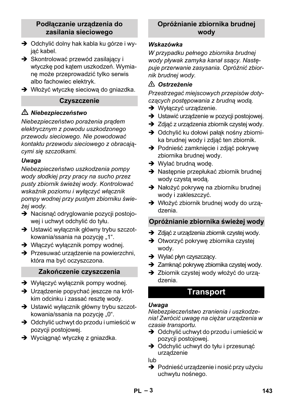 Transport | Karcher Hartbodenreiniger BR 4-300 User Manual | Page 143 / 232