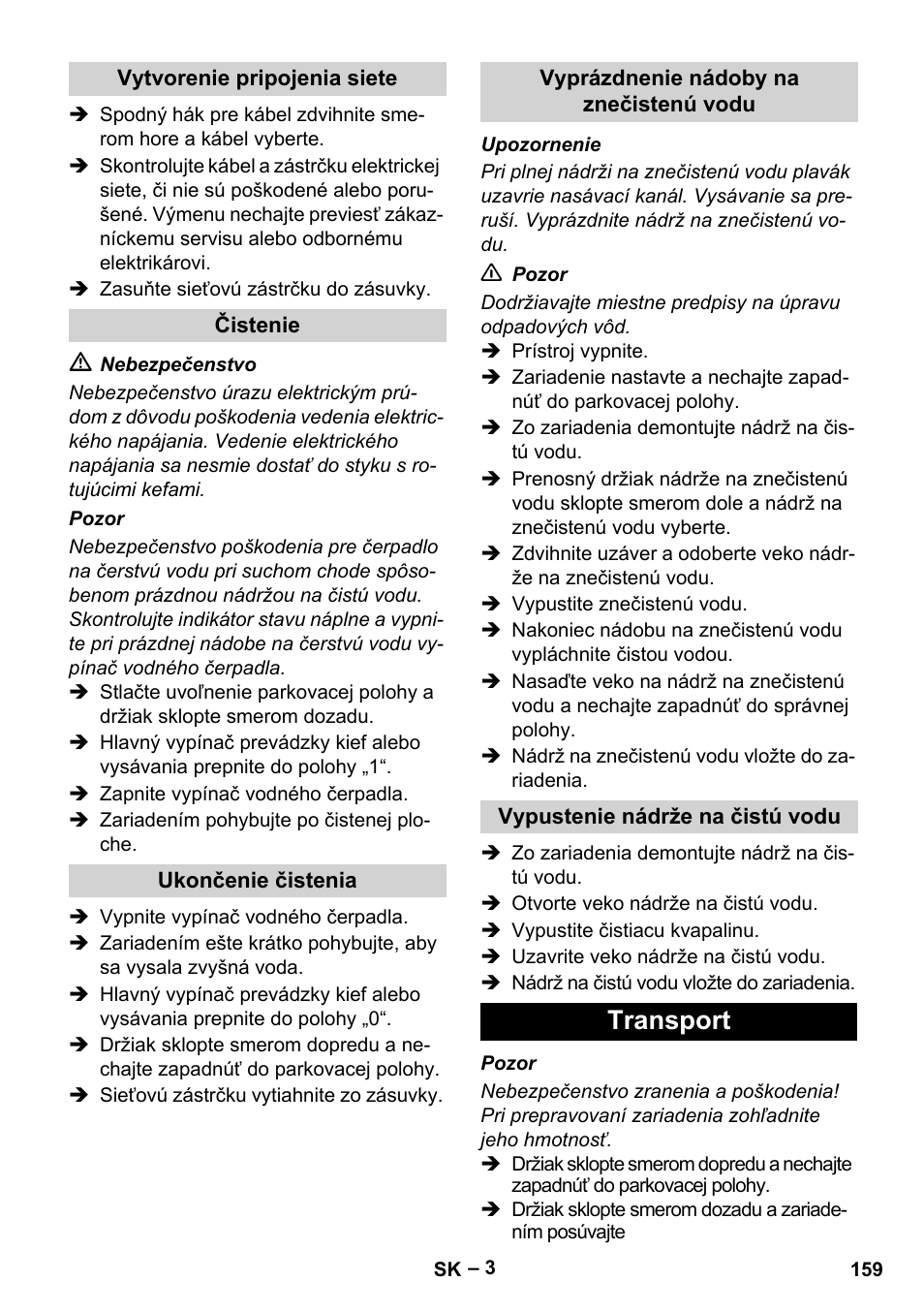 Transport | Karcher Hartbodenreiniger BR 4-300 User Manual | Page 159 / 232