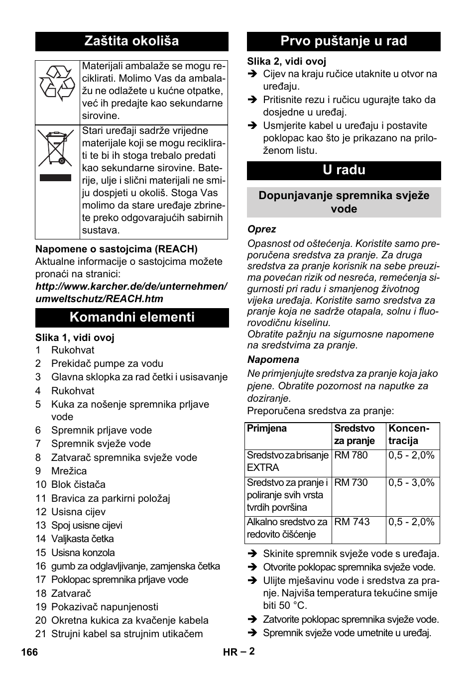 Zaštita okoliša, Komandni elementi prvo puštanje u rad u radu | Karcher Hartbodenreiniger BR 4-300 User Manual | Page 166 / 232