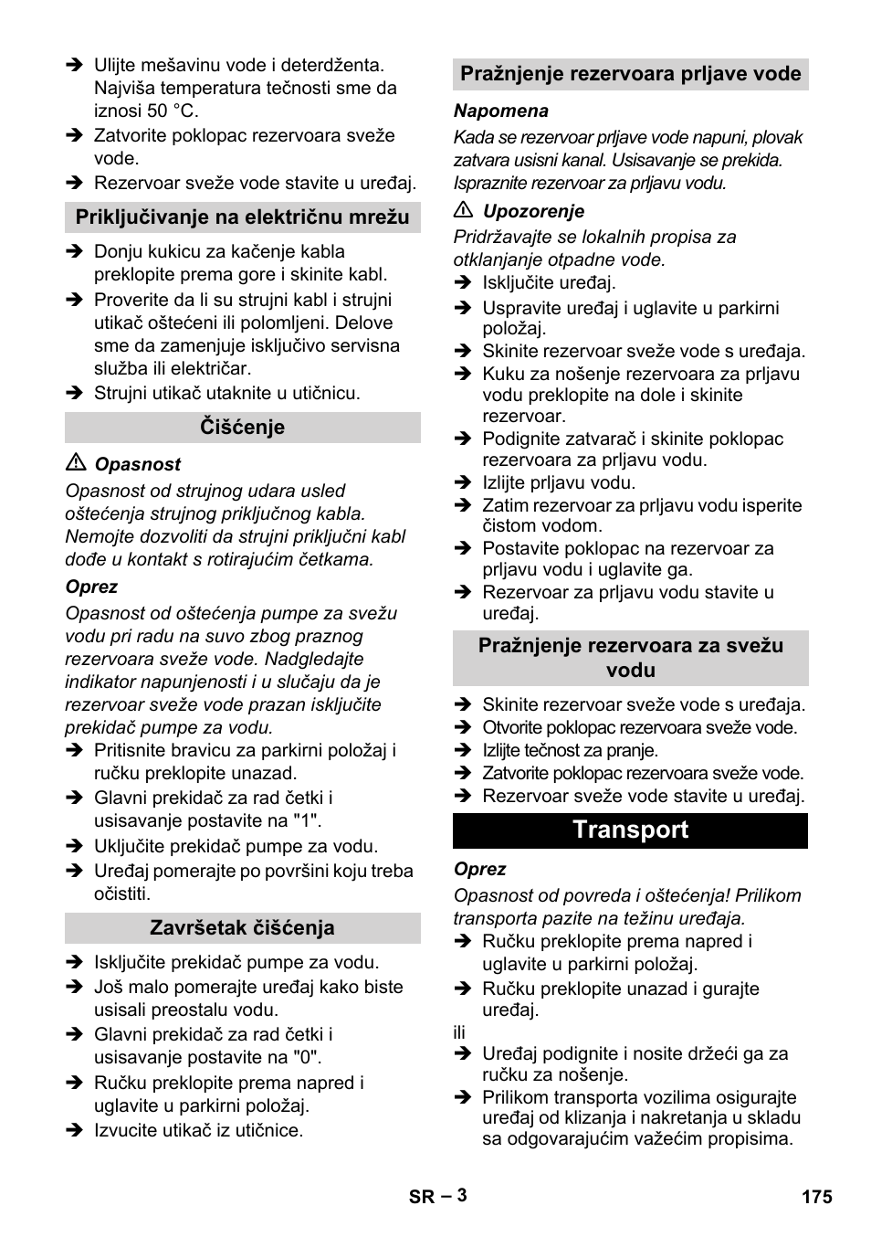 Transport | Karcher Hartbodenreiniger BR 4-300 User Manual | Page 175 / 232