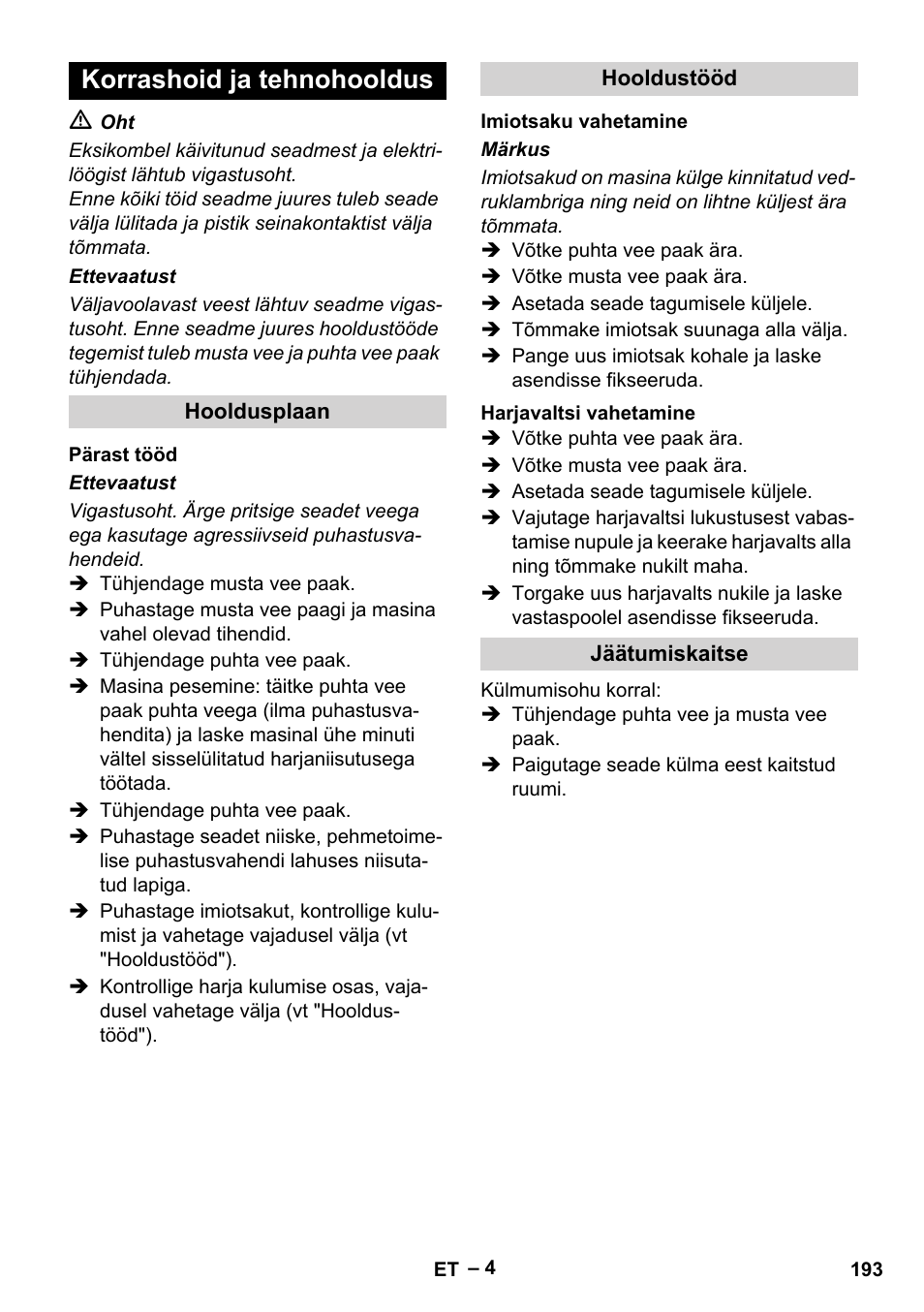 Korrashoid ja tehnohooldus | Karcher Hartbodenreiniger BR 4-300 User Manual | Page 193 / 232