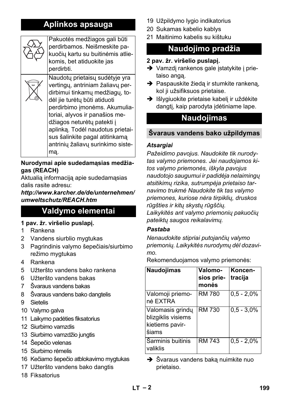 Aplinkos apsauga, Valdymo elementai naudojimo pradžia naudojimas | Karcher Hartbodenreiniger BR 4-300 User Manual | Page 199 / 232