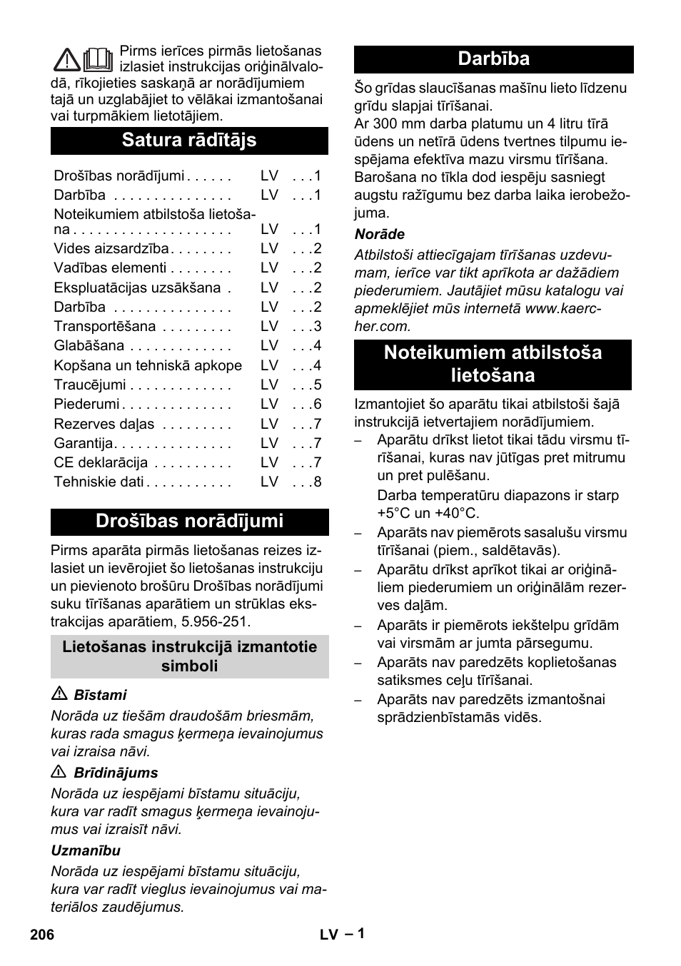 Latviešu, Δθβήϊϡ, Satura rādītājs | Drošības norādījumi | Karcher Hartbodenreiniger BR 4-300 User Manual | Page 206 / 232