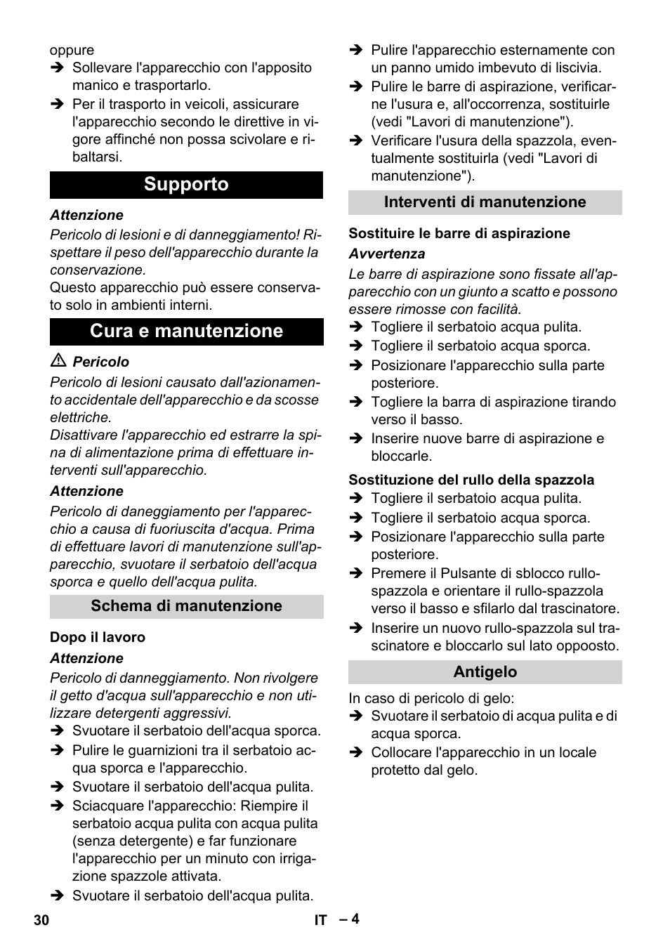 Supporto cura e manutenzione | Karcher Hartbodenreiniger BR 4-300 User Manual | Page 30 / 232