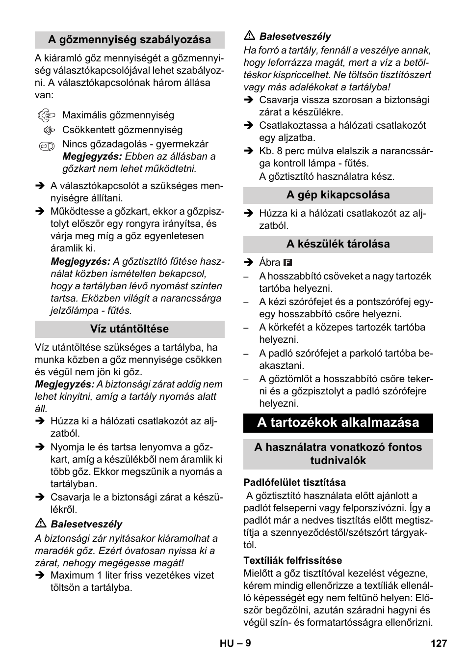 A tartozékok alkalmazása | Karcher SC 1-010 User Manual | Page 127 / 230