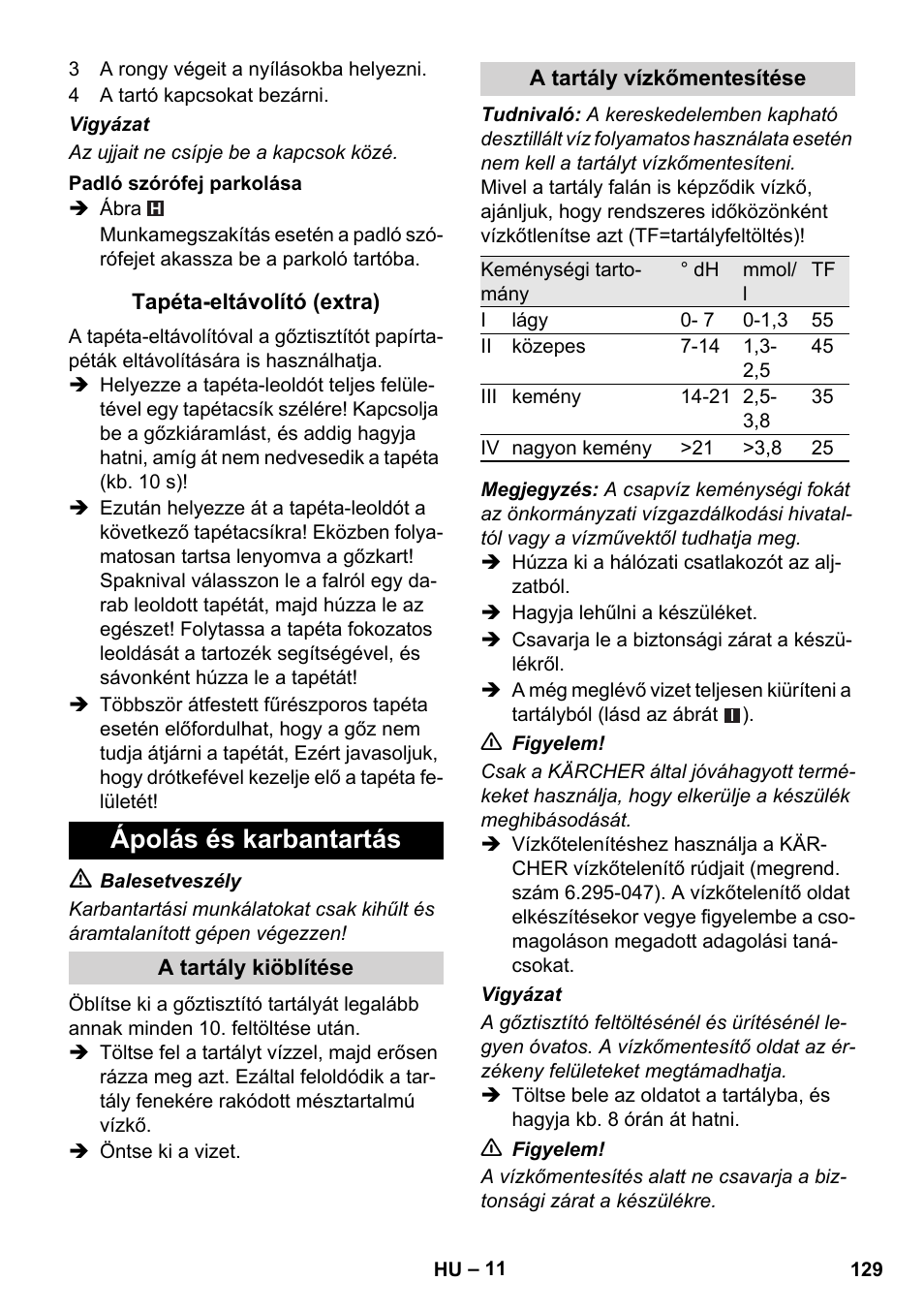 Ápolás és karbantartás | Karcher SC 1-010 User Manual | Page 129 / 230