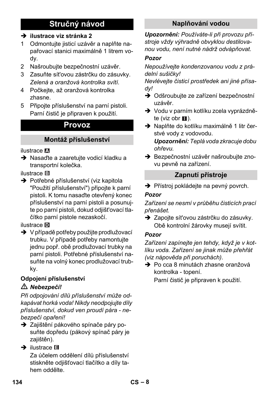 Stručný návod provoz | Karcher SC 1-010 User Manual | Page 134 / 230