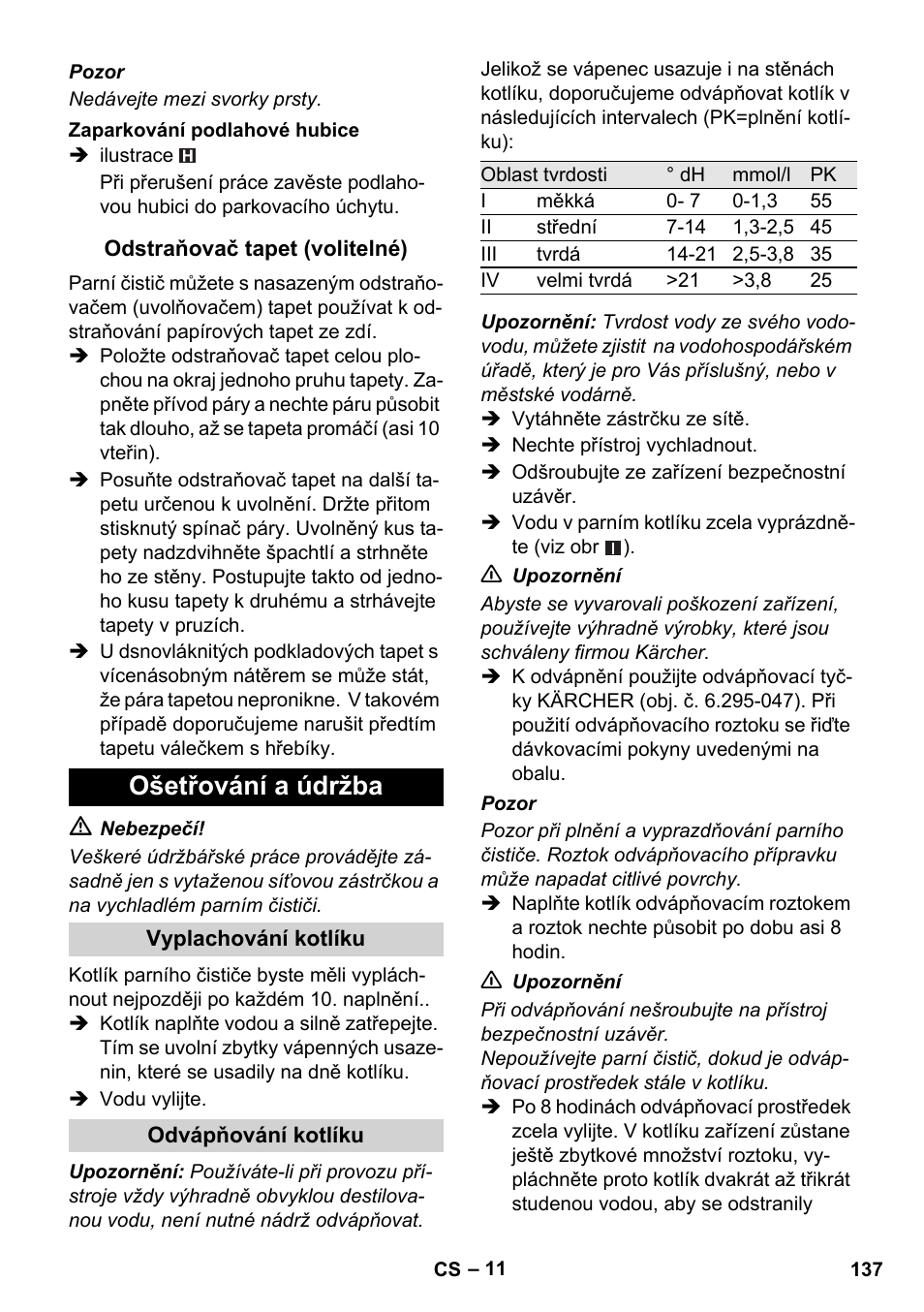 Ošetřování a údržba | Karcher SC 1-010 User Manual | Page 137 / 230