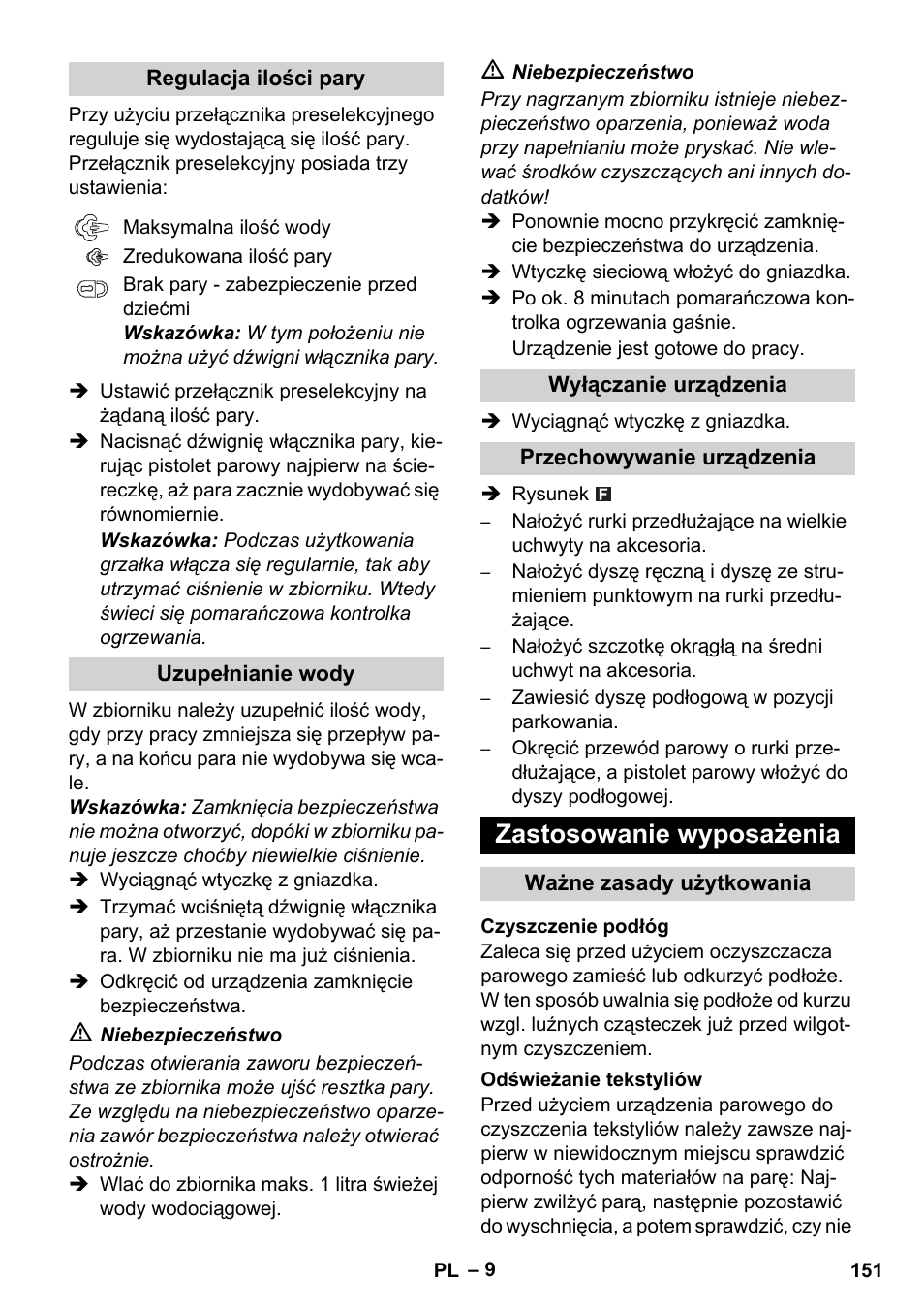 Zastosowanie wyposażenia | Karcher SC 1-010 User Manual | Page 151 / 230