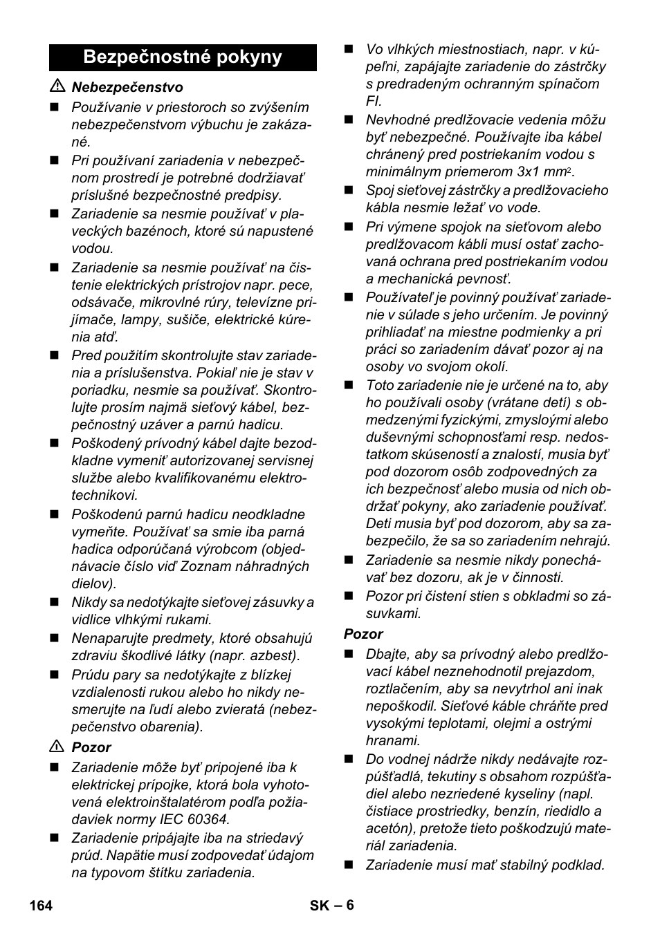 Bezpečnostné pokyny | Karcher SC 1-010 User Manual | Page 164 / 230