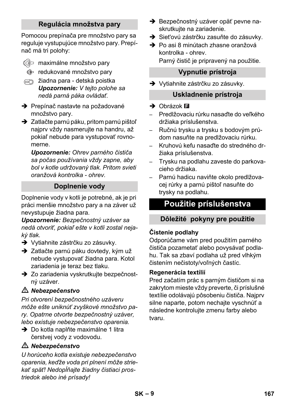 Použitie príslušenstva | Karcher SC 1-010 User Manual | Page 167 / 230