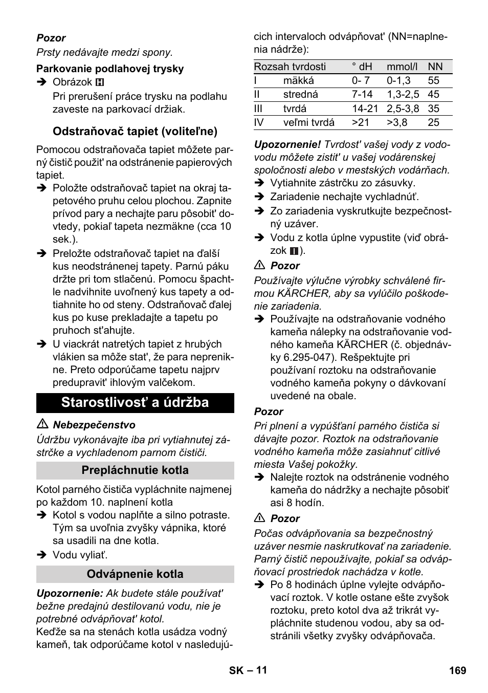 Starostlivosť a údržba | Karcher SC 1-010 User Manual | Page 169 / 230