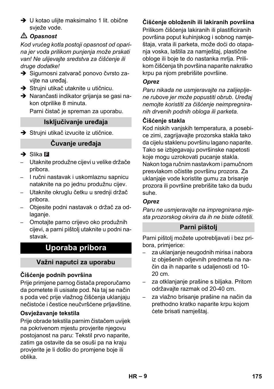 Uporaba pribora | Karcher SC 1-010 User Manual | Page 175 / 230