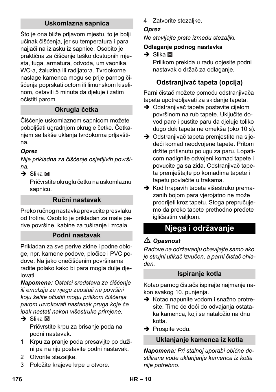 Njega i održavanje | Karcher SC 1-010 User Manual | Page 176 / 230