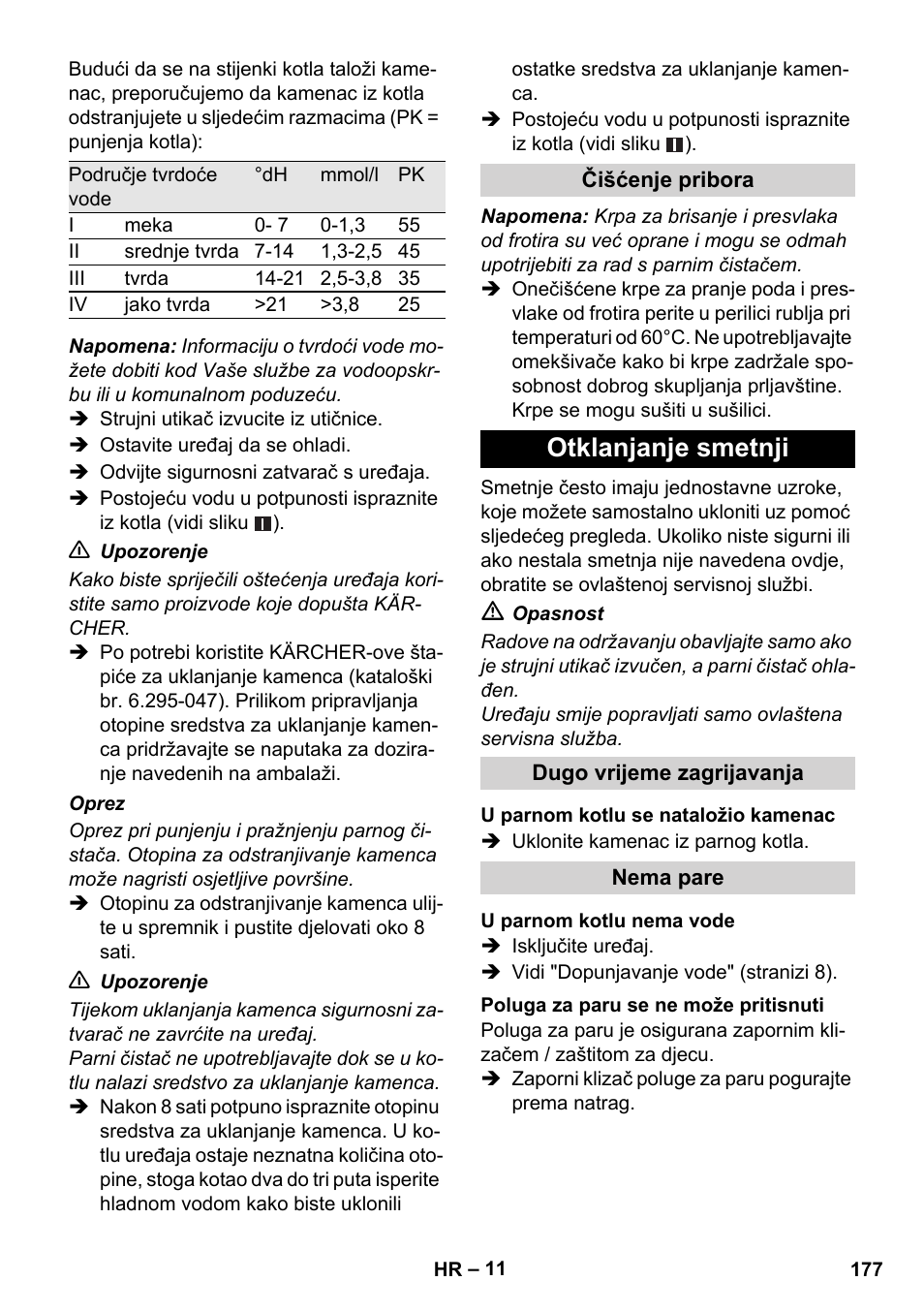 Otklanjanje smetnji | Karcher SC 1-010 User Manual | Page 177 / 230