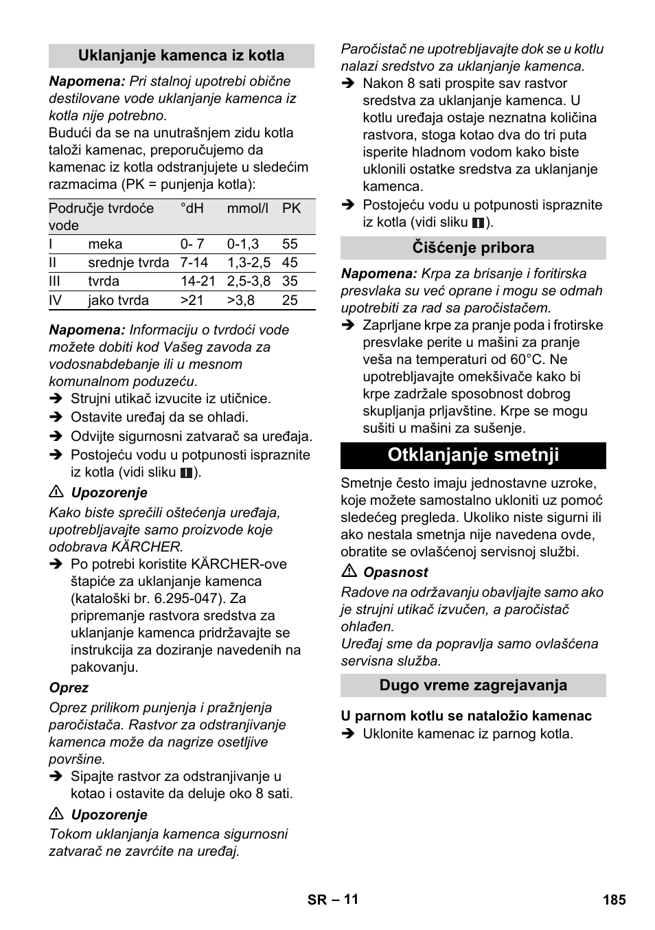 Otklanjanje smetnji | Karcher SC 1-010 User Manual | Page 185 / 230