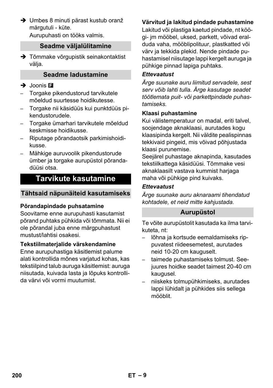 Tarvikute kasutamine | Karcher SC 1-010 User Manual | Page 200 / 230