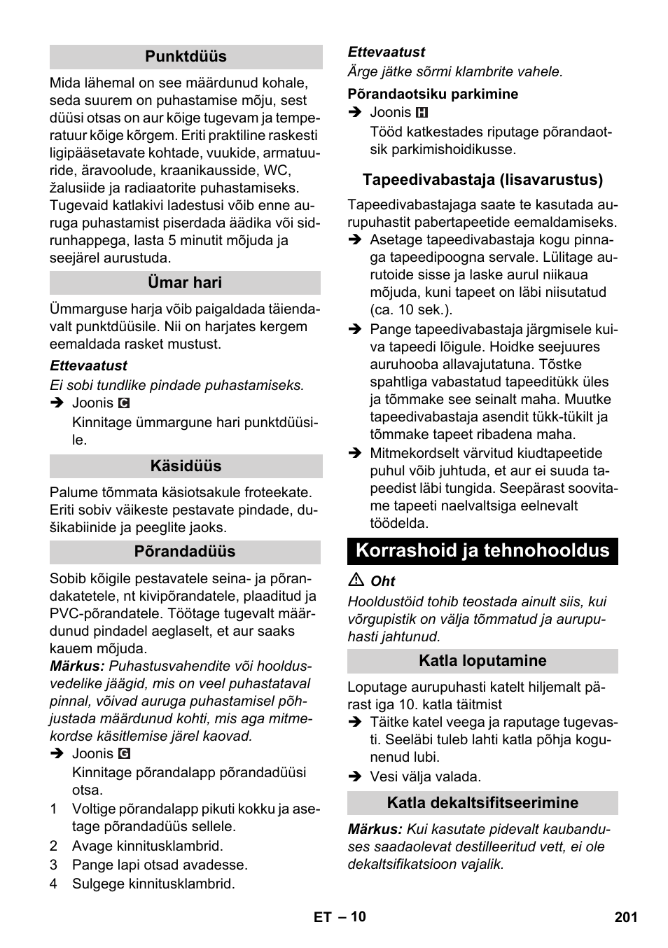 Korrashoid ja tehnohooldus | Karcher SC 1-010 User Manual | Page 201 / 230