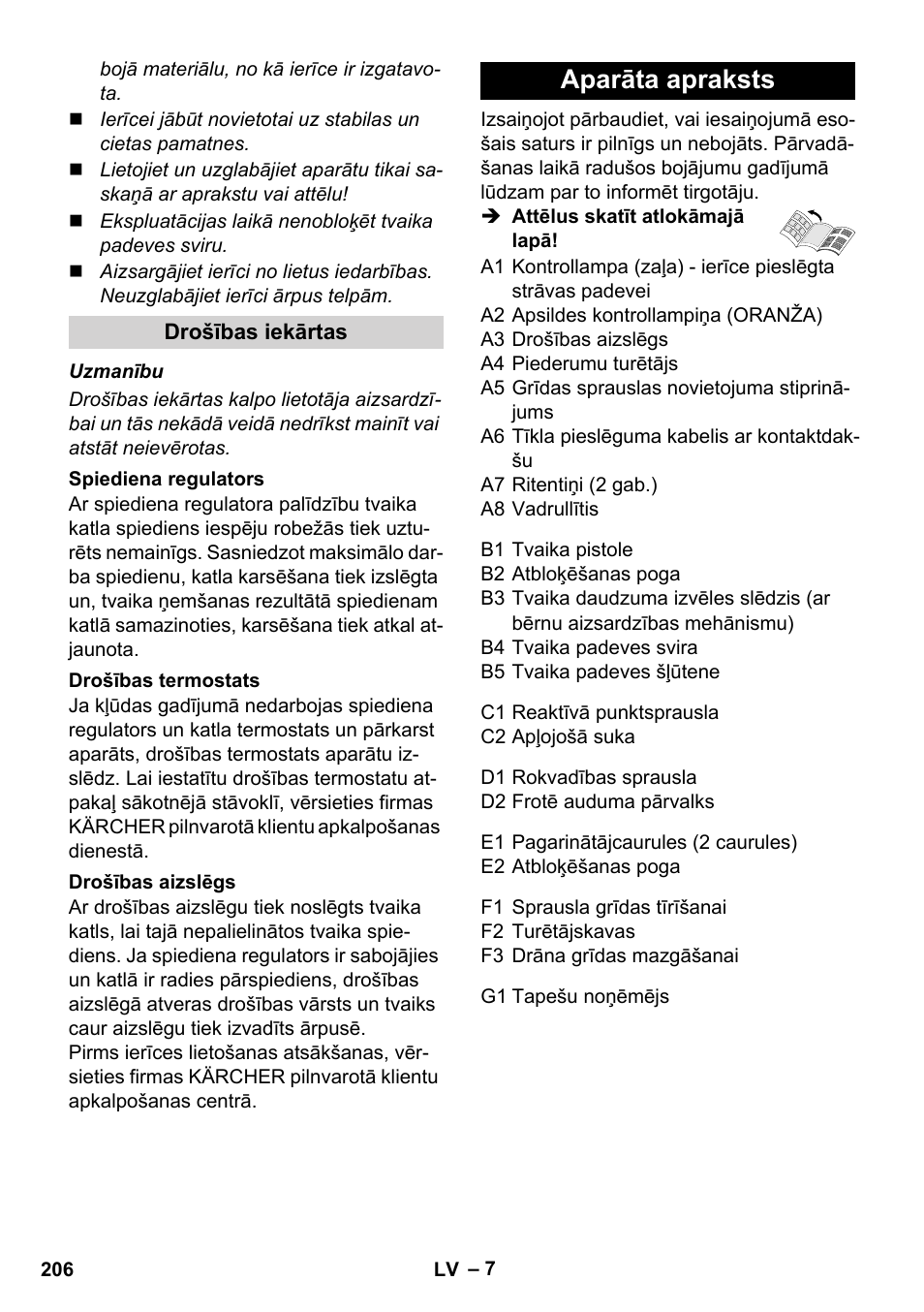 Aparāta apraksts | Karcher SC 1-010 User Manual | Page 206 / 230