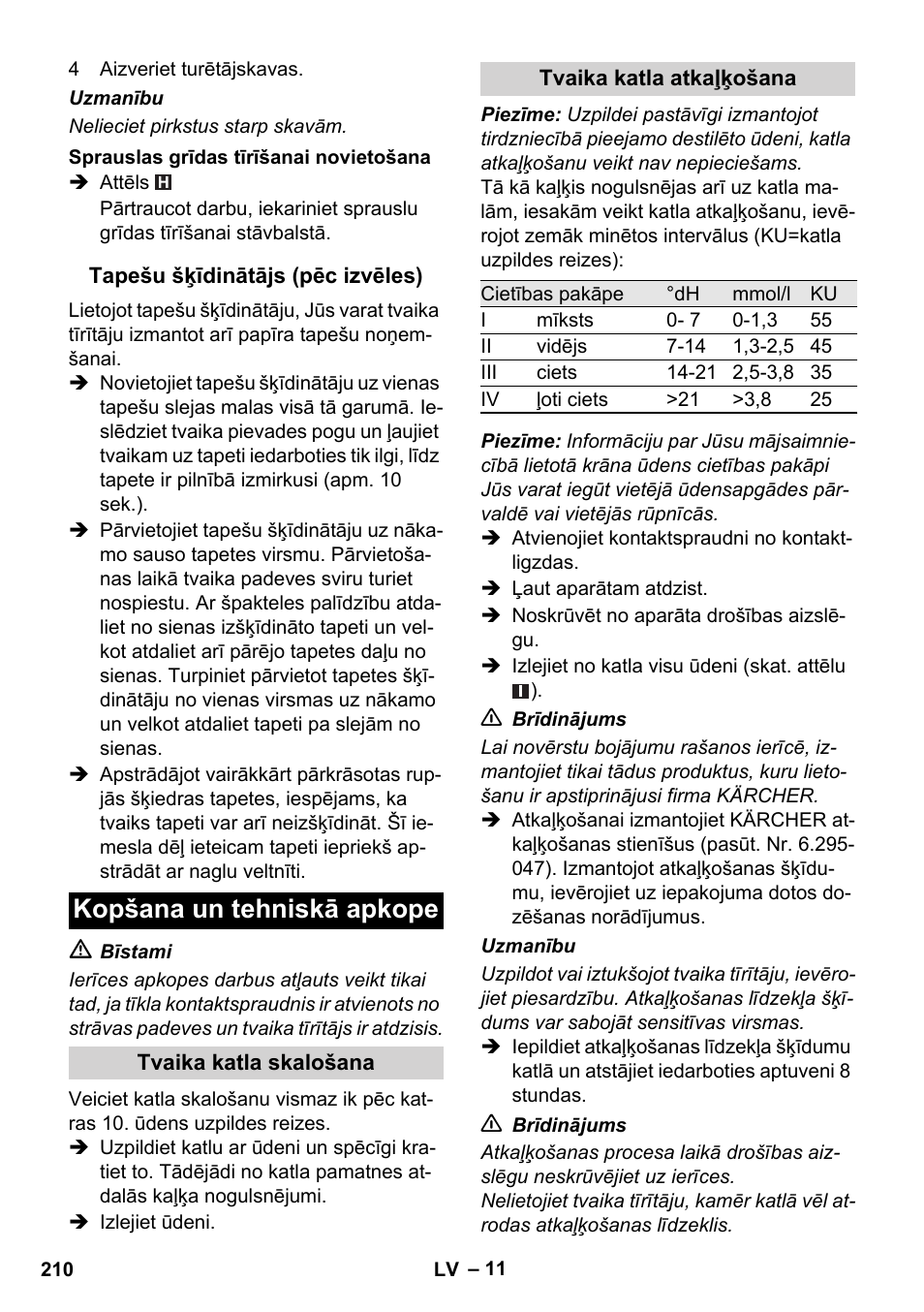Kopšana un tehniskā apkope | Karcher SC 1-010 User Manual | Page 210 / 230