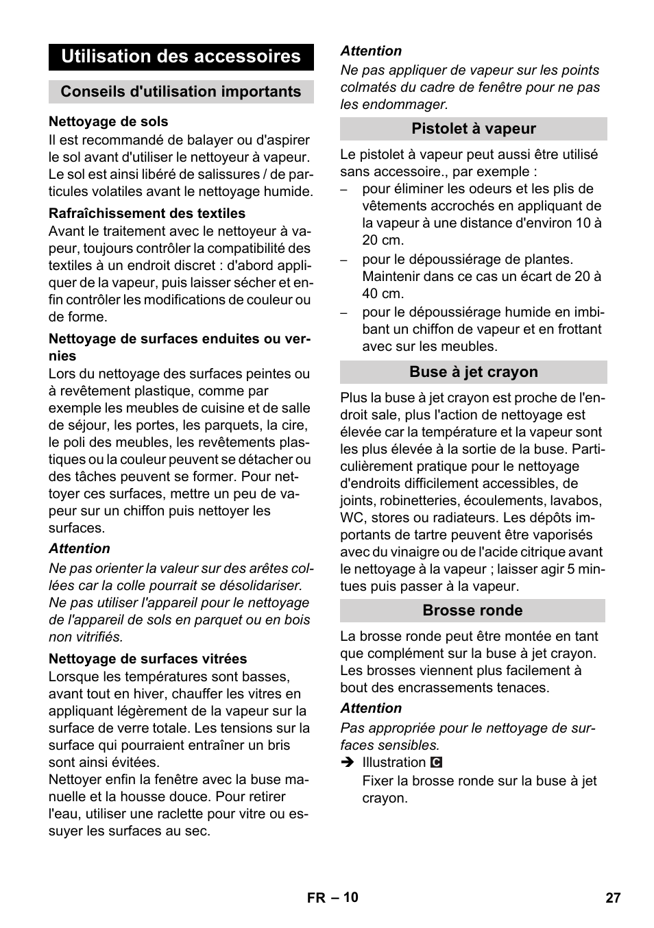 Utilisation des accessoires | Karcher SC 1-010 User Manual | Page 27 / 230