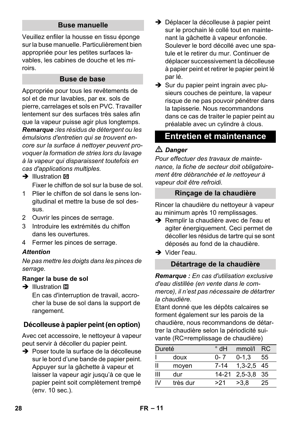 Entretien et maintenance | Karcher SC 1-010 User Manual | Page 28 / 230