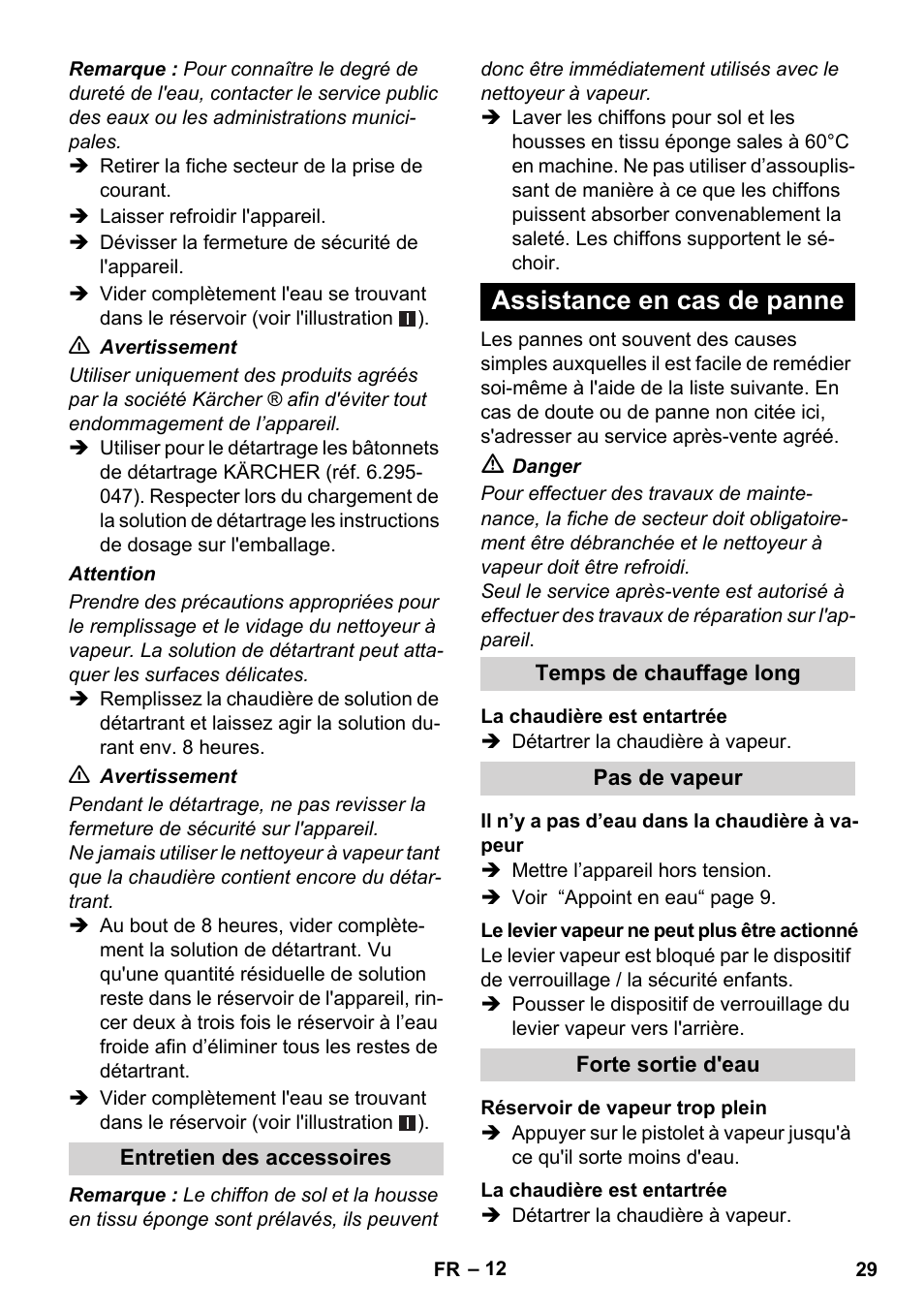 Assistance en cas de panne | Karcher SC 1-010 User Manual | Page 29 / 230