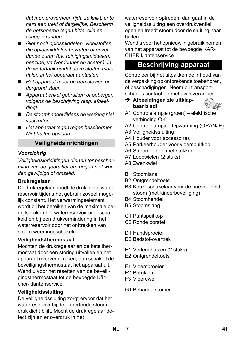 Beschrijving apparaat | Karcher SC 1-010 User Manual | Page 41 / 230