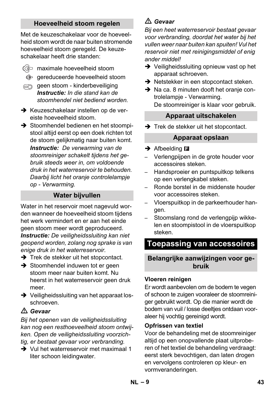 Toepassing van accessoires | Karcher SC 1-010 User Manual | Page 43 / 230