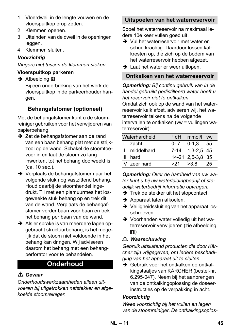 Onderhoud | Karcher SC 1-010 User Manual | Page 45 / 230