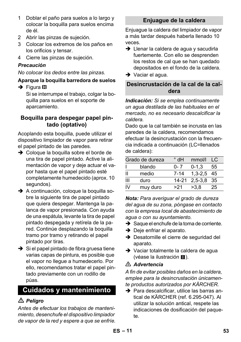 Cuidados y mantenimiento | Karcher SC 1-010 User Manual | Page 53 / 230